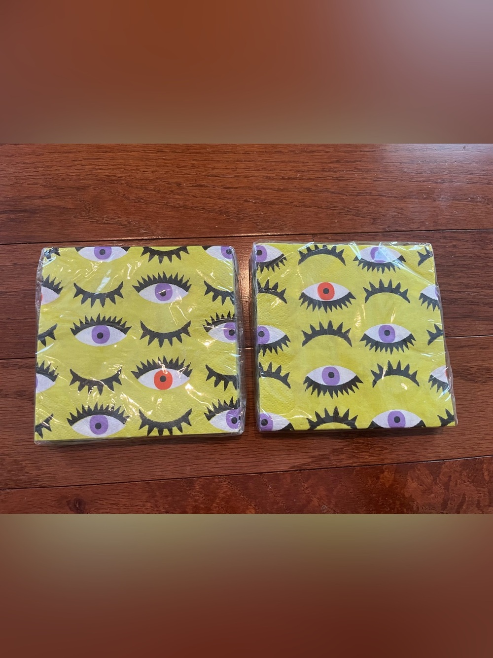 Spritz Eye Pattern Cocktail Napkins with Black Lashes and Purple Accents